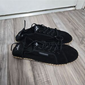 Creative Recreation Shoes Mens 12 Black Leather Espadrilles Suede Jute Sneakers